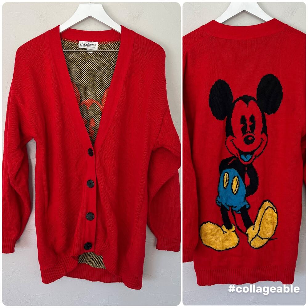 Vintage Adina Disney Mickey Mouse Red Cotton Grandpa Cardigan Medium USA Made